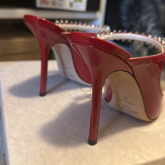 Jimmy Choo Bing 100 Red Patent Leather Slip On Mule Heels Womens - Picture 5 of 8